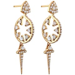 18 Karat Gold and 2.64 Carat Colorless Diamonds Sword Hoop Earrings by Alessa