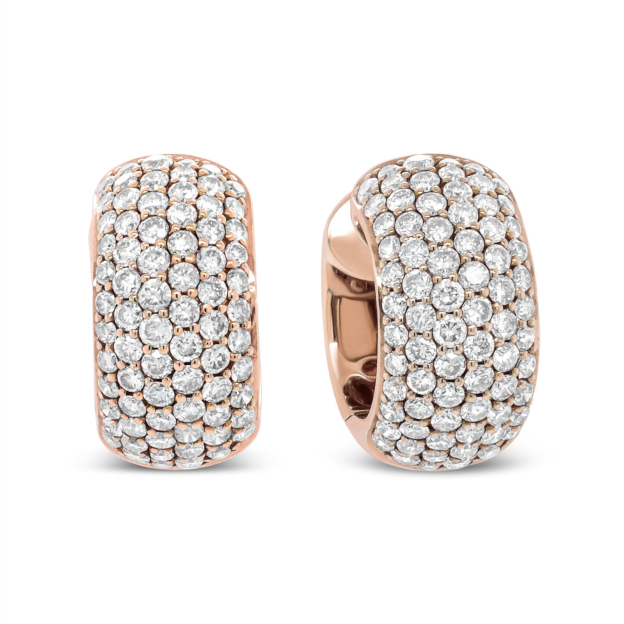 Contemporain Créoles en forme de dôme en or rose 18 carats avec diamants ronds de 3 1/8 carats en vente