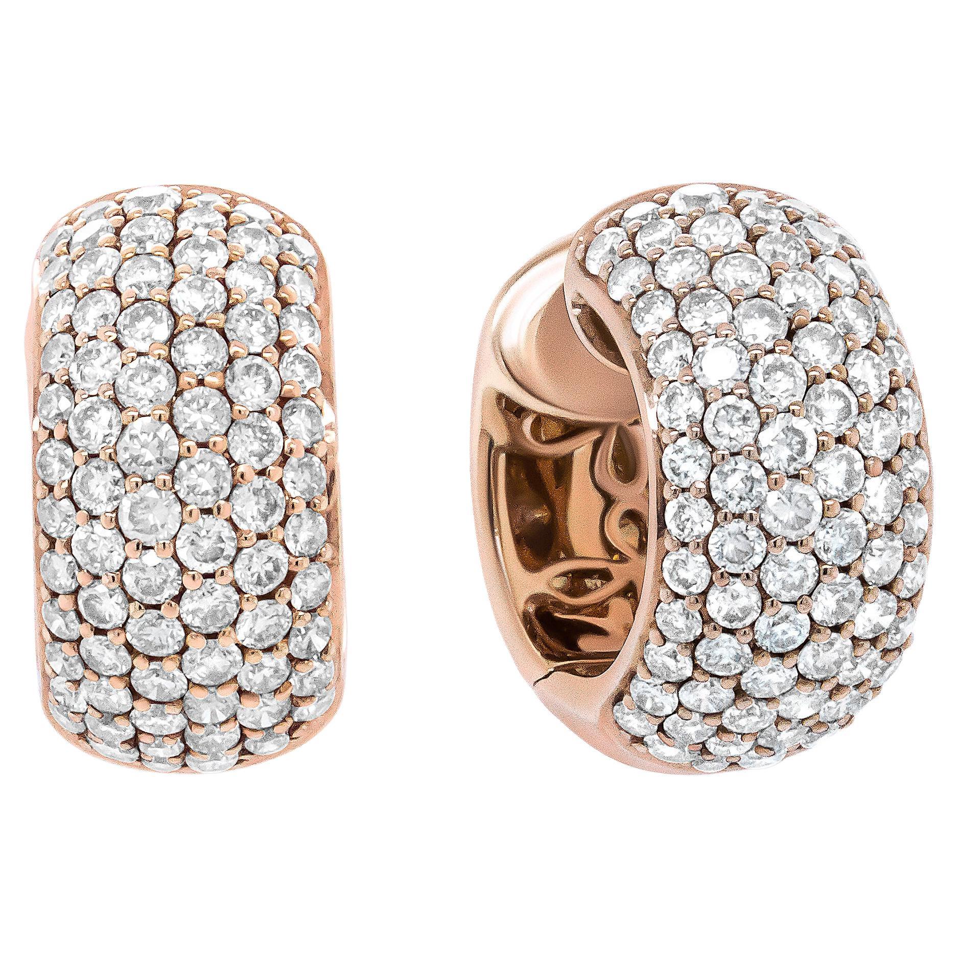Créoles en forme de dôme en or rose 18 carats avec diamants ronds de 3 1/8 carats en vente