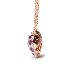 18K Rose Gold 3/4 Carat Diamond & Purple Amethyst Heart Shape Pendant Necklace