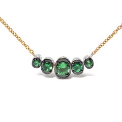 18K Rose Gold 3/4 Carat Diamonds & Green Tsavorite Gemstone Bar Choker Necklace