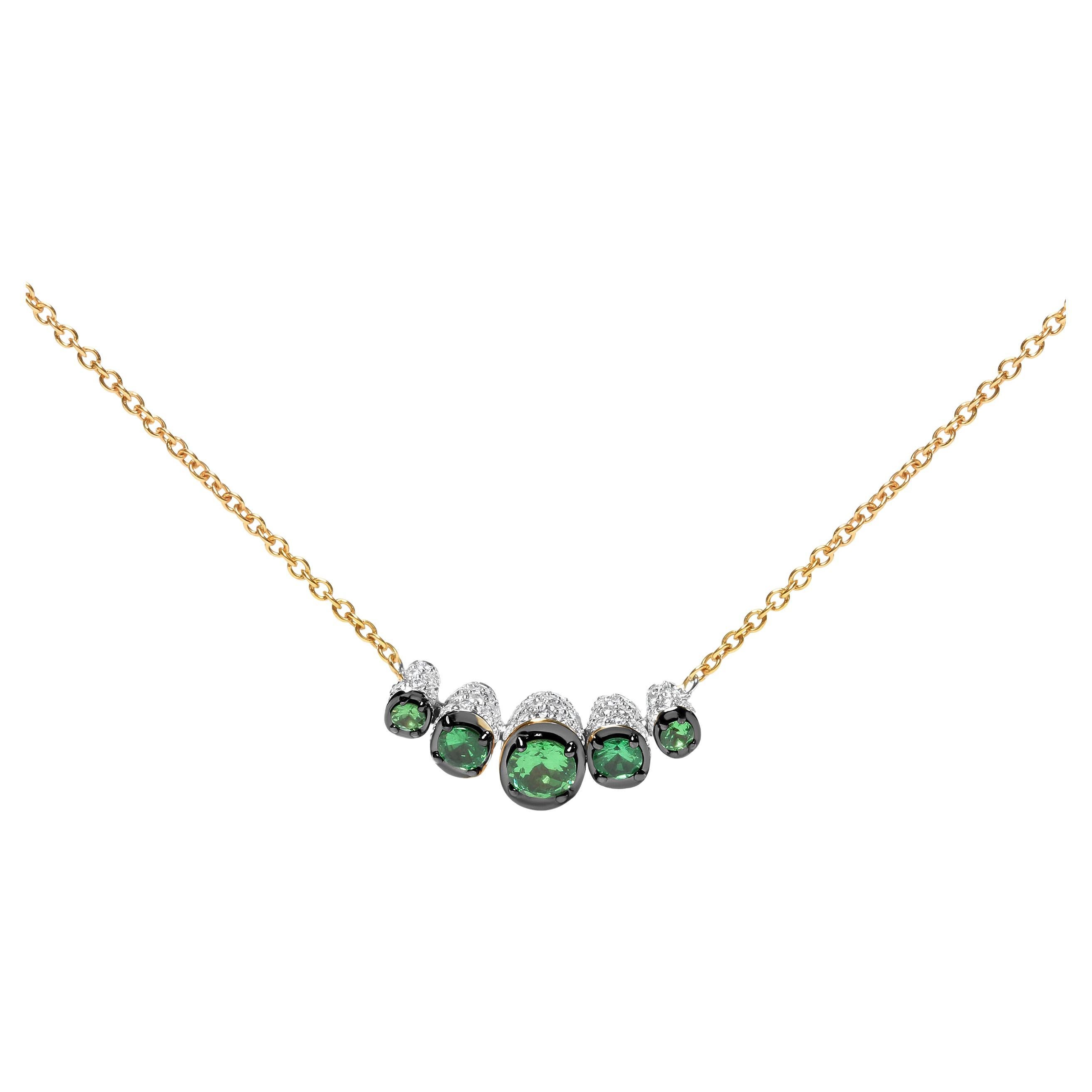 18K Rose Gold 3/4 Carat Diamonds & Green Tsavorite Gemstone Bar Choker Necklace For Sale