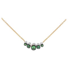 18K Rose Gold 3/4 Carat Diamonds & Green Tsavorite Gemstone Bar Choker Necklace
