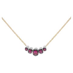18K Rose Gold 3/4 Carat Diamonds & Red Ruby Gemstone Curved Bar Choker Necklace