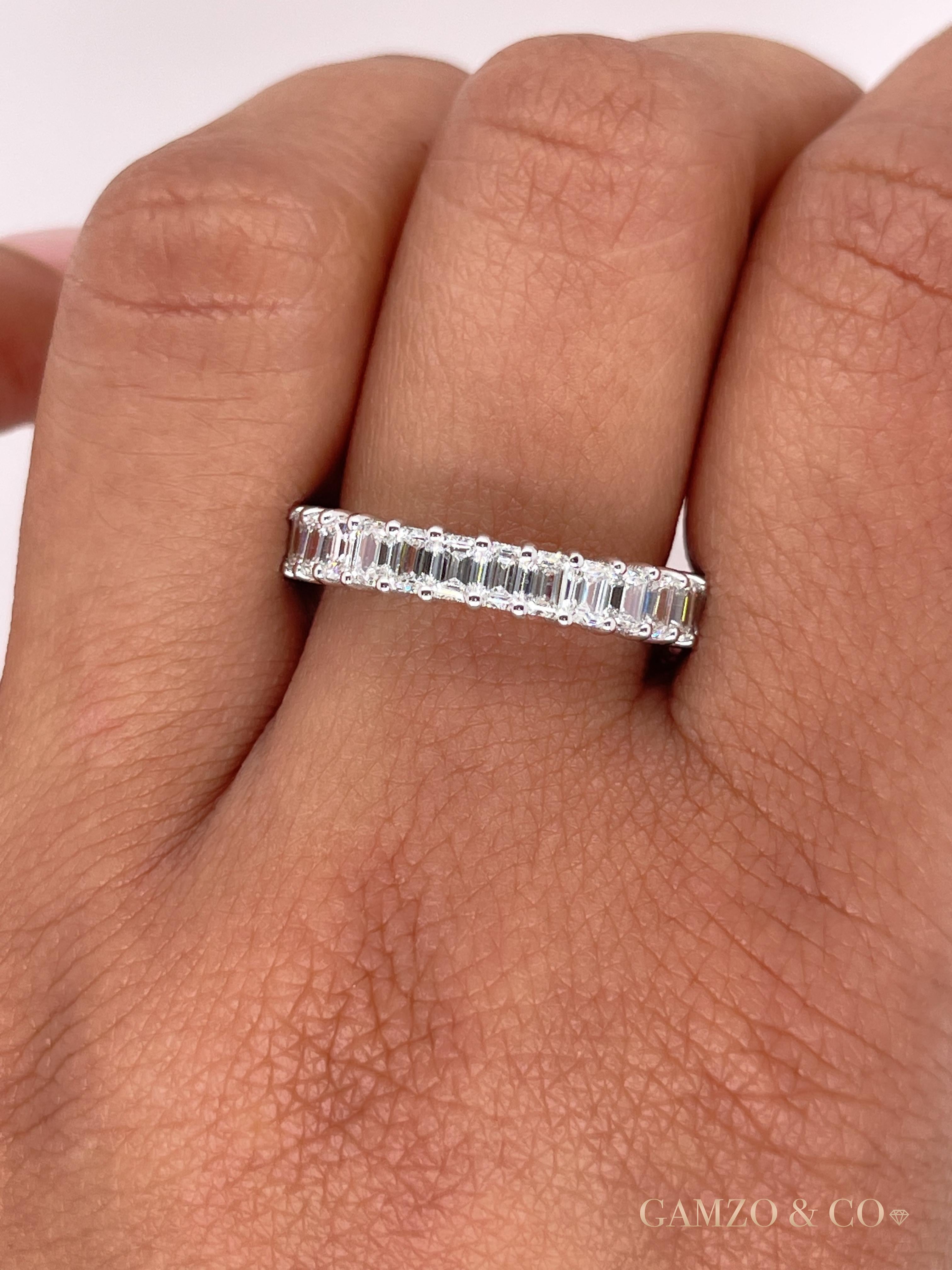 For Sale:  18k Rose Gold 3 Carat Emerald Cut Natural Diamond Eternity Ring 2