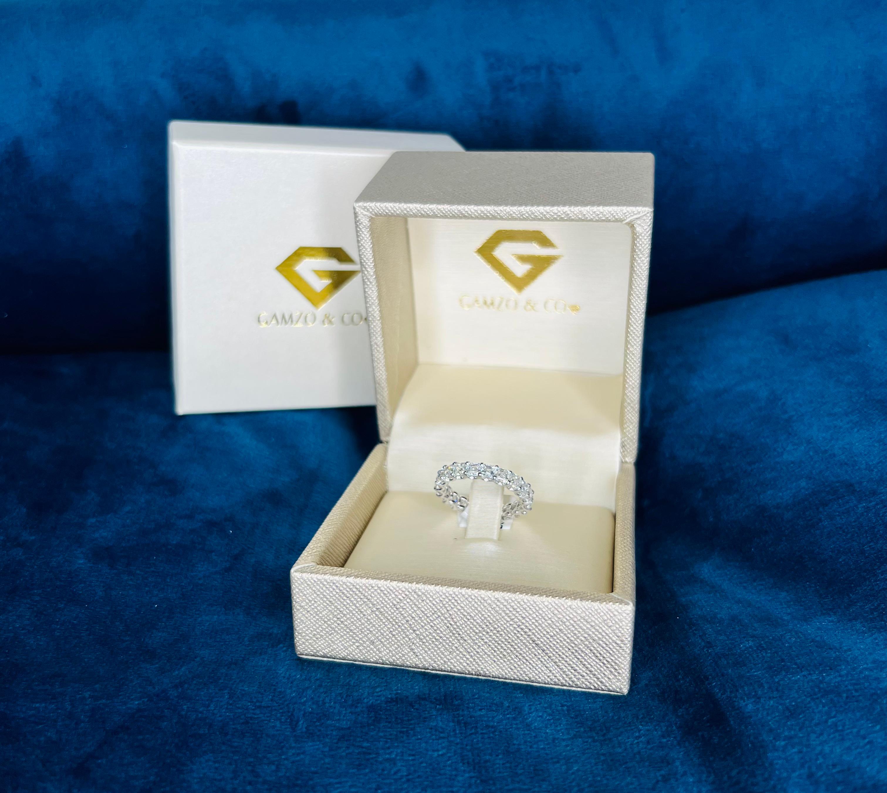 For Sale:  18k Rose Gold 3 Carat Emerald Cut Natural Diamond Eternity Ring 4