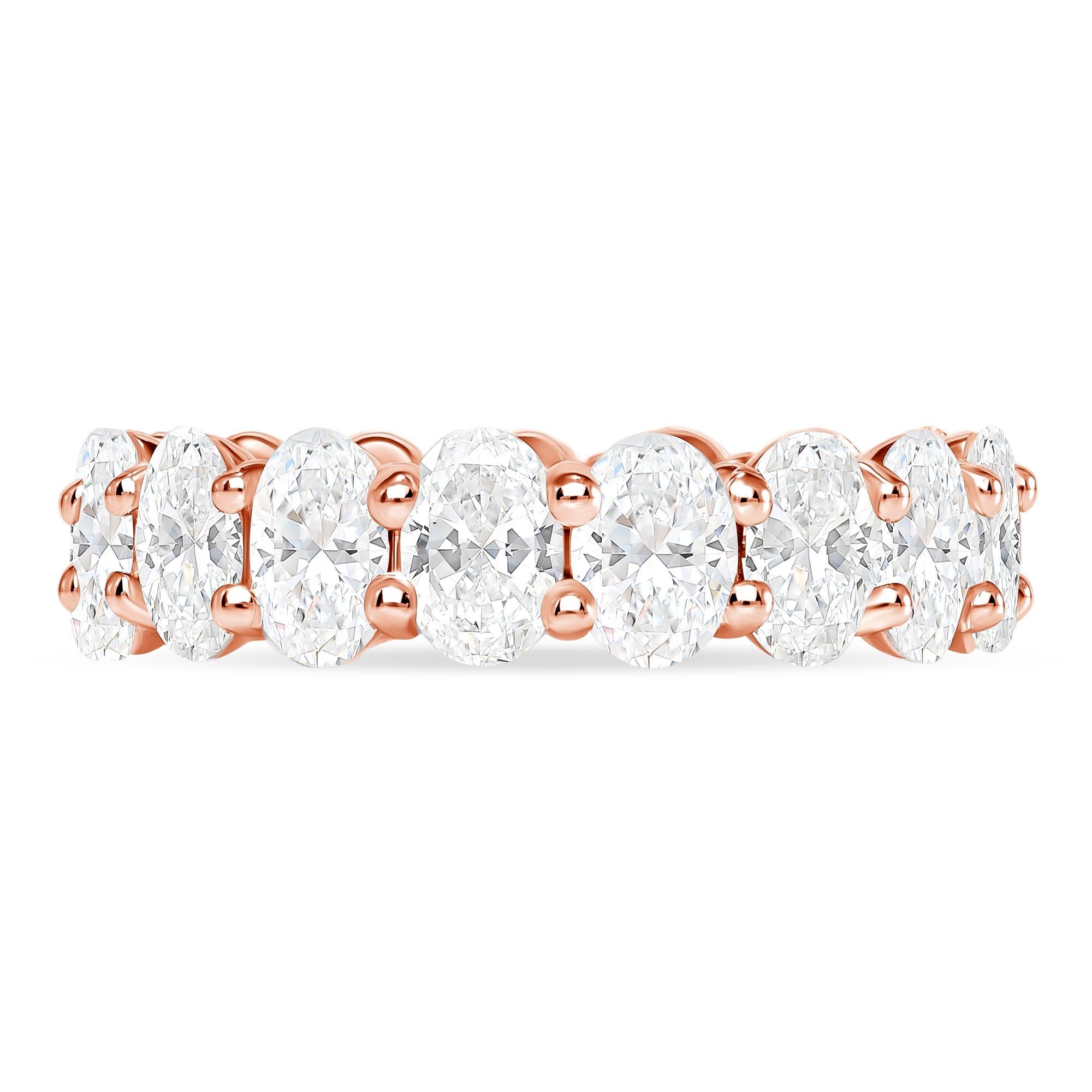 For Sale:  18k Rose Gold 3 Carat Oval Cut Natural Diamond Eternity Ring 3