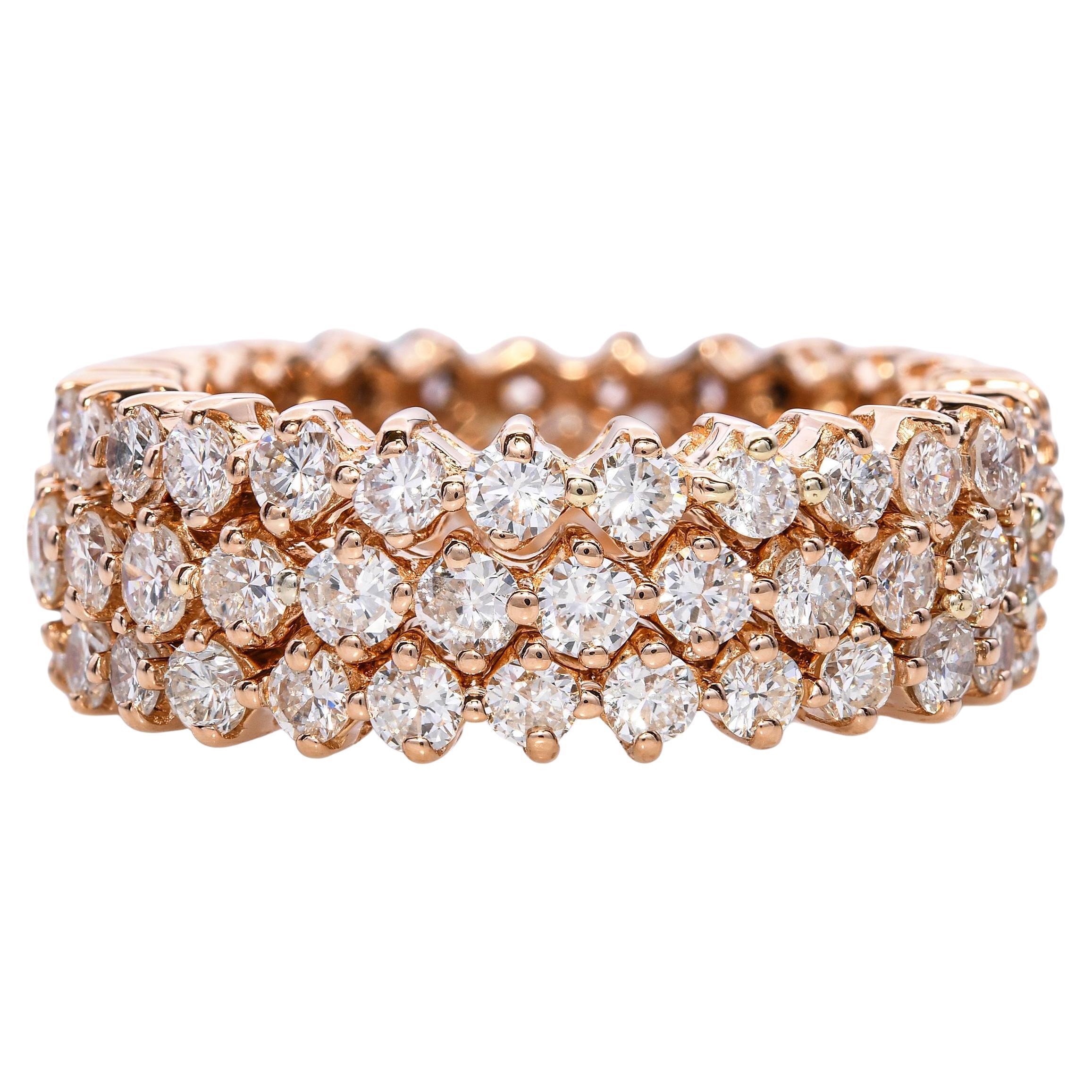 Bracelet éternel en or rose 18k à trois rangs de diamants 3(15tcw)