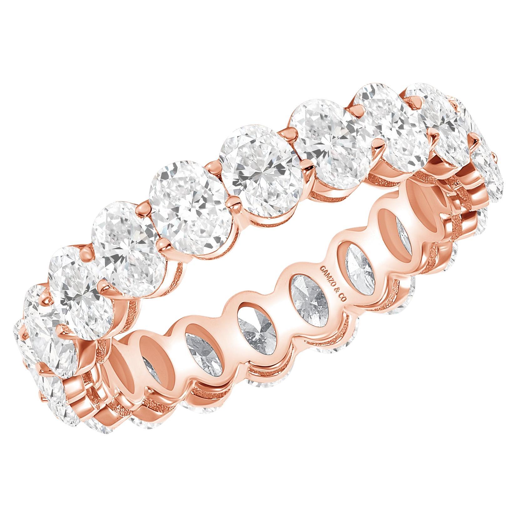 For Sale:  18k Rose Gold 4 Carat Oval Cut Natural Diamond Eternity Ring