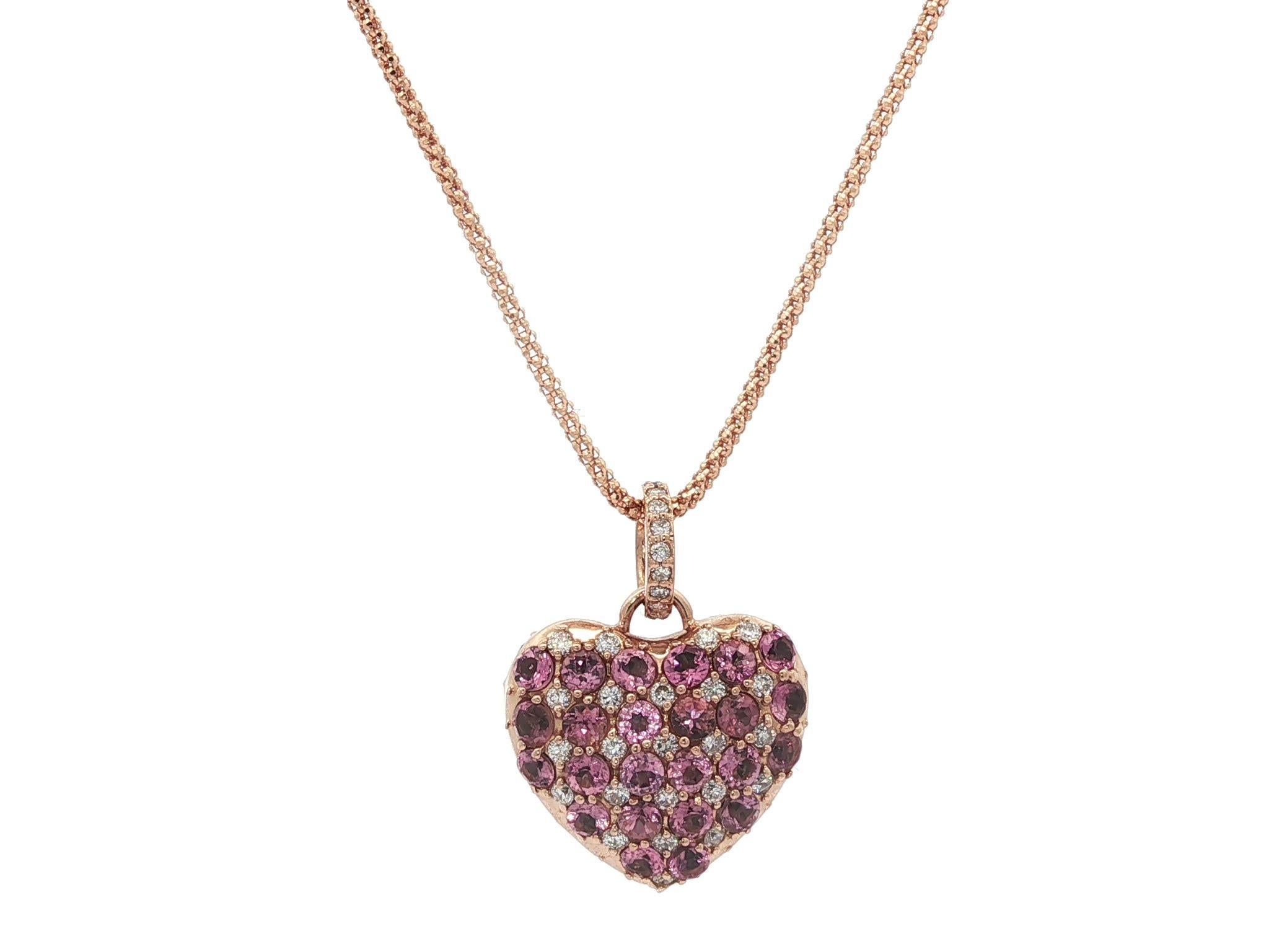 Ciondolo a cuore reversibile in oro rosa 18k con diamante bianco nero e tormalina rosa da 4,1 carati in vendita 1
