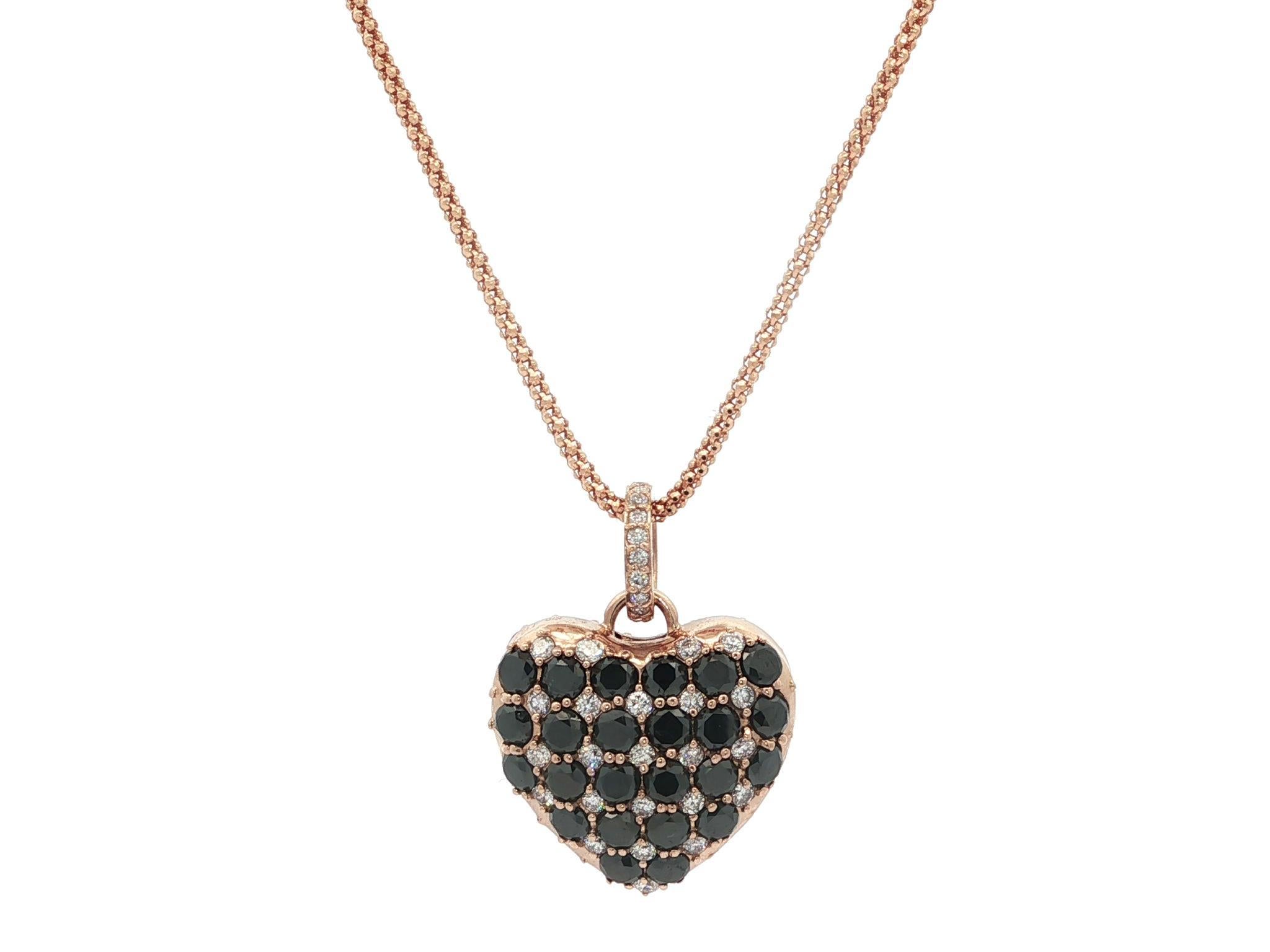 Ciondolo a cuore reversibile in oro rosa 18k con diamante bianco nero e tormalina rosa da 4,1 carati in vendita 3