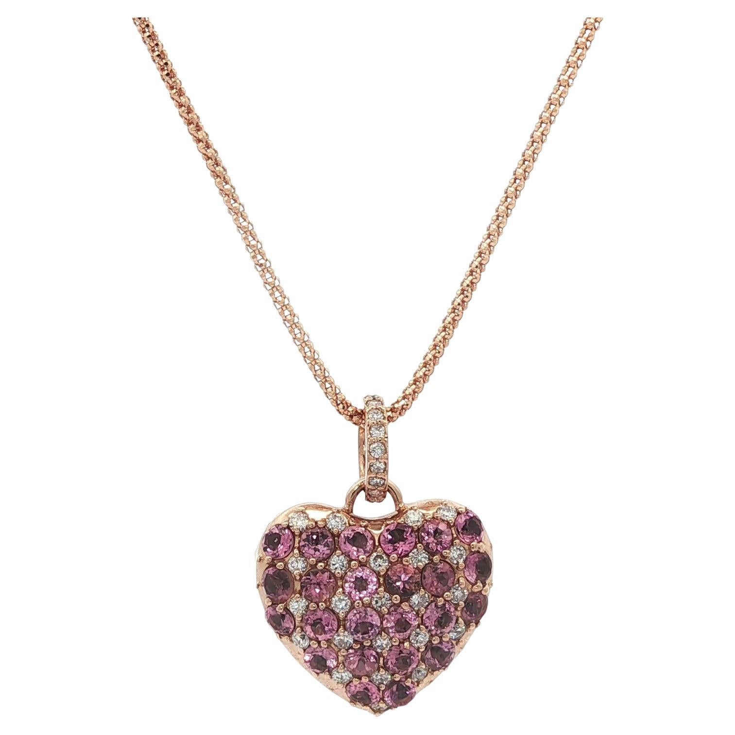 Ciondolo a cuore reversibile in oro rosa 18k con diamante bianco nero e tormalina rosa da 4,1 carati in vendita