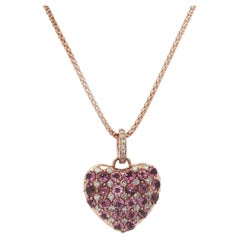 18k Rose Gold 4.1ct Black White Diamond Pink Tourmaline Reversible Heart Pendant