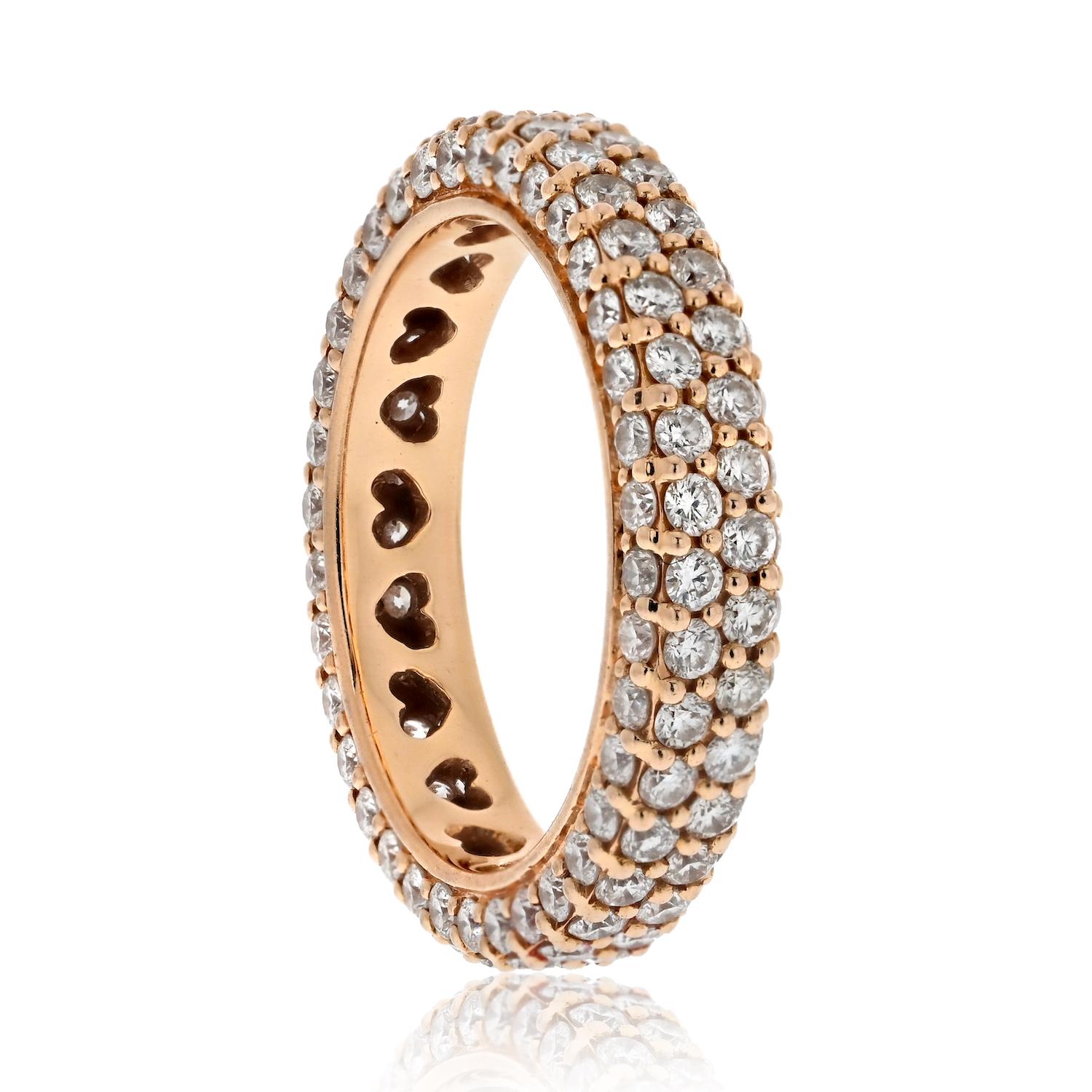 Modern 18K Rose Gold 4.c00cttw Multirow Pave Set Diamond Eternity Ring For Sale