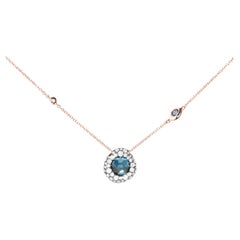 18K Rose Gold 5/8 Carat Diamond and London Blue Topaz Gemstone Station Necklace