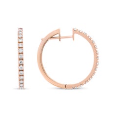 18K Rose Gold 5/8 Carat Round Diamond Latch Hoop Earrings