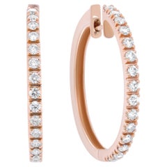 18K Rose Gold 5/8 Carat Round Diamond Latch Hoop Earrings