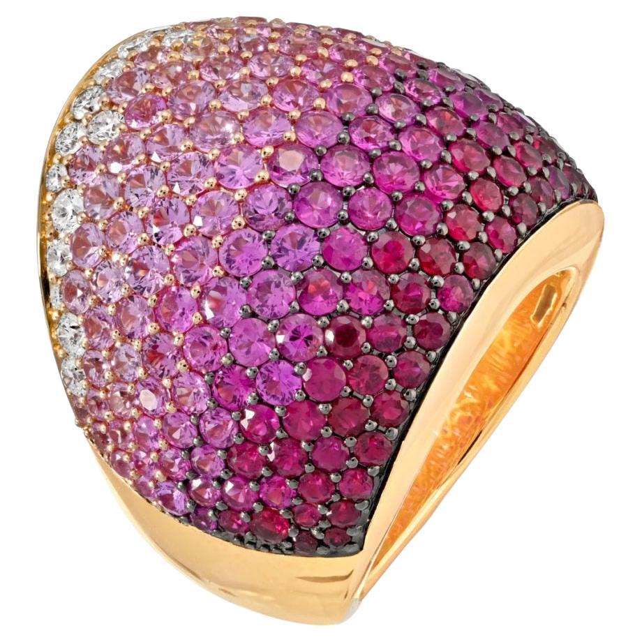 18k Rose Gold .53 Ct Diamond, 4.87 Ct Pink Sapphire & 2.55 Ct Ruby Cocktail Ring For Sale