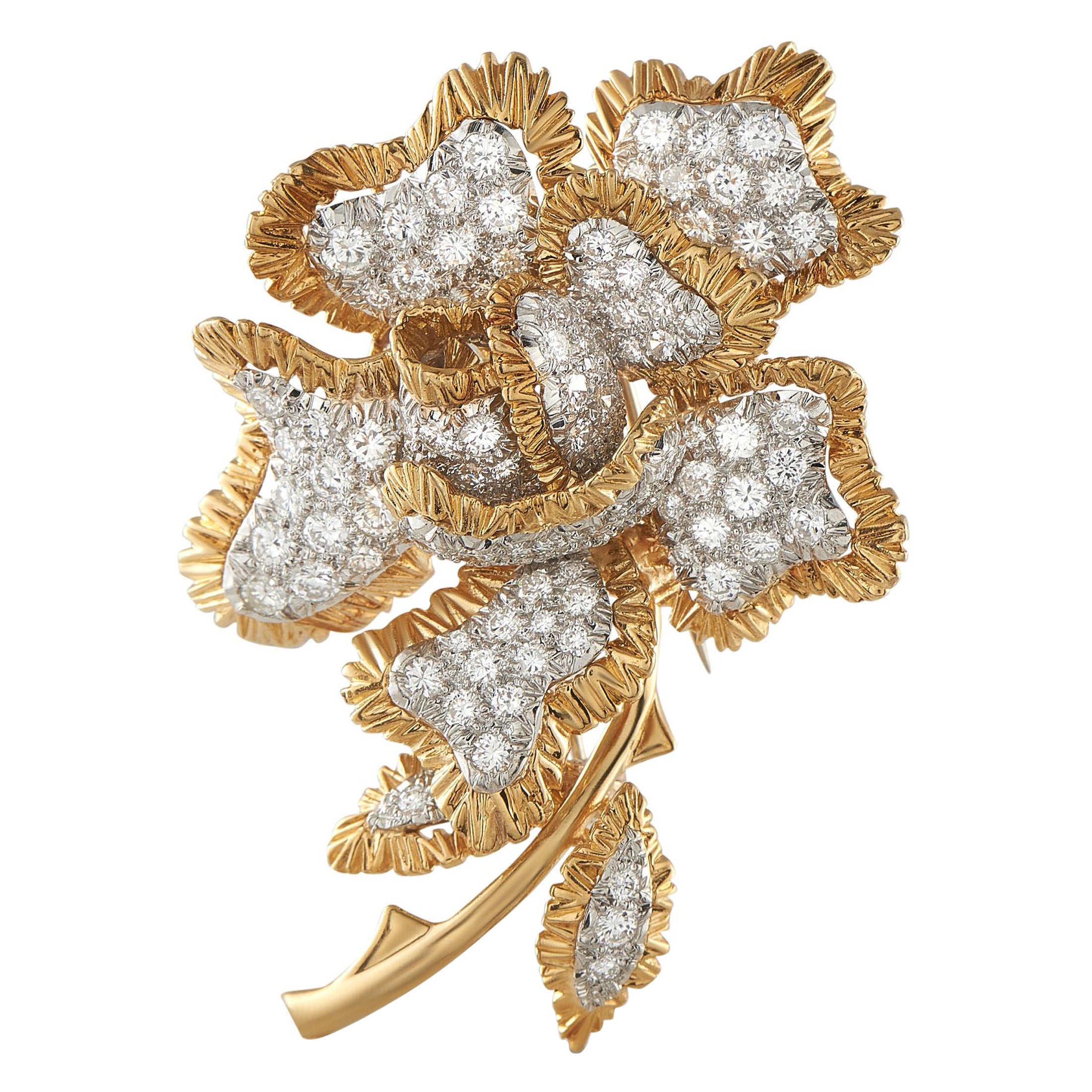 18K Rose Gold 5.50ct Diamant Blume Brosche