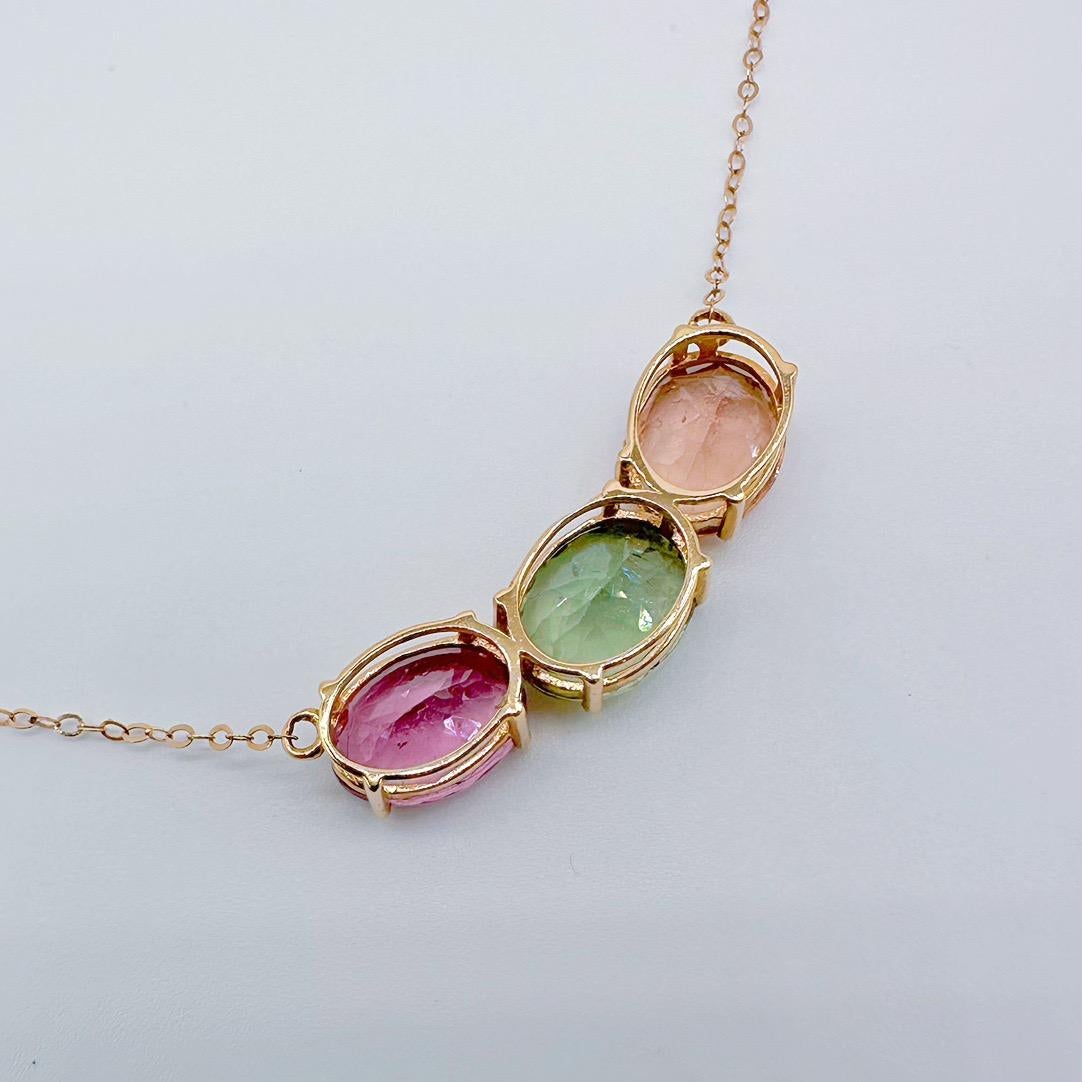 18K Rose Gold 6.10 CT Three-Color Tourmaline Necklace In New Condition For Sale In Kowloon, HK