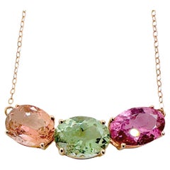 18K Rose Gold 6.10 CT Three-Color Tourmaline Necklace