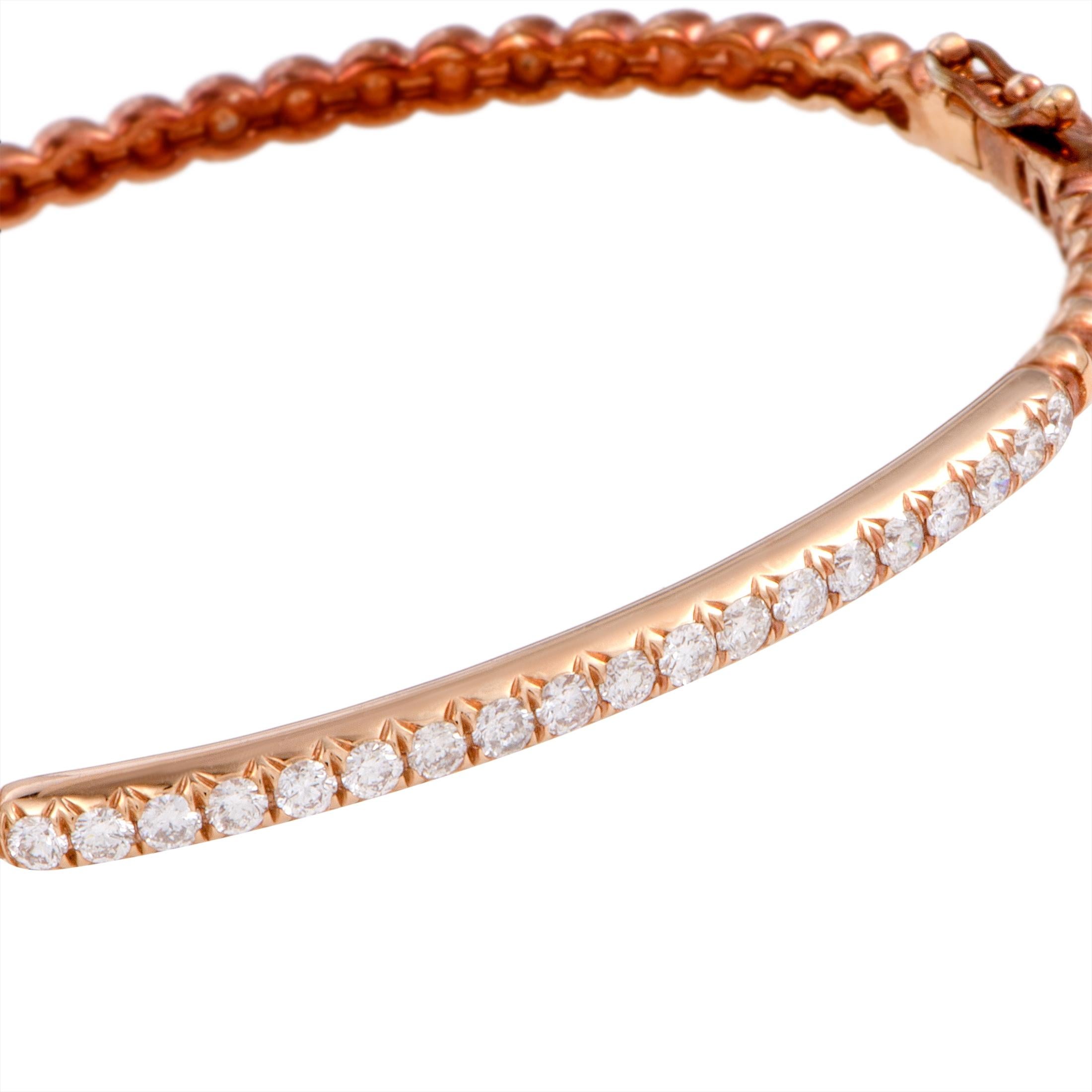 18 Karat Rose Gold, .62 Carat Diamond Bangle Bracelet In New Condition In Southampton, PA