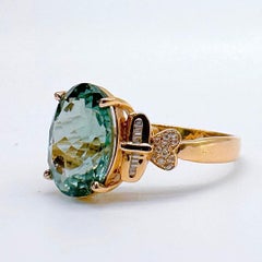 18K Rose Gold 6.75 CT Green Tourmaline Ring with Diamonds