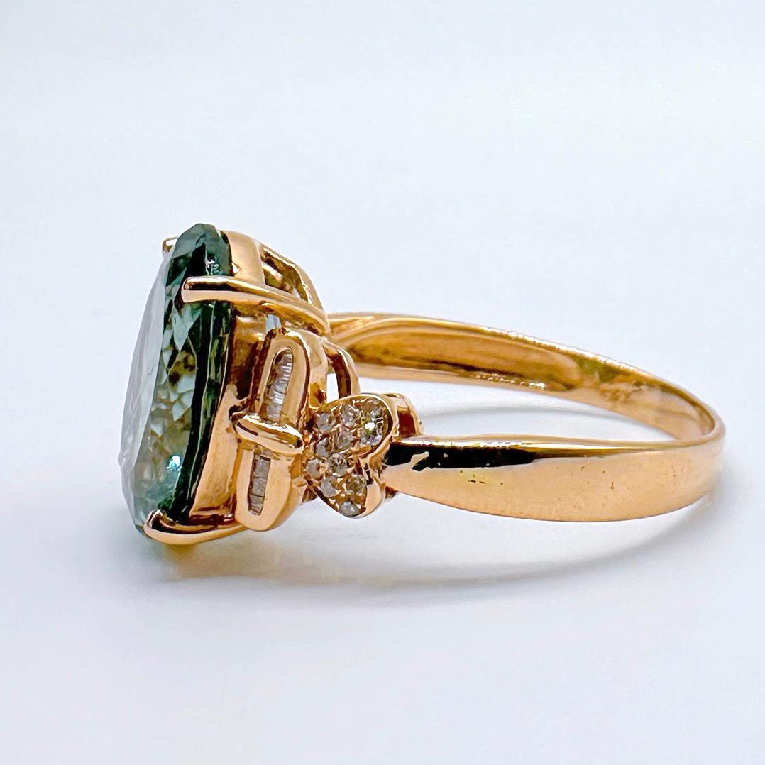 Cushion Cut 18K Rose Gold 6.75 CT Green Tourmaline Ring with Diamonds For Sale