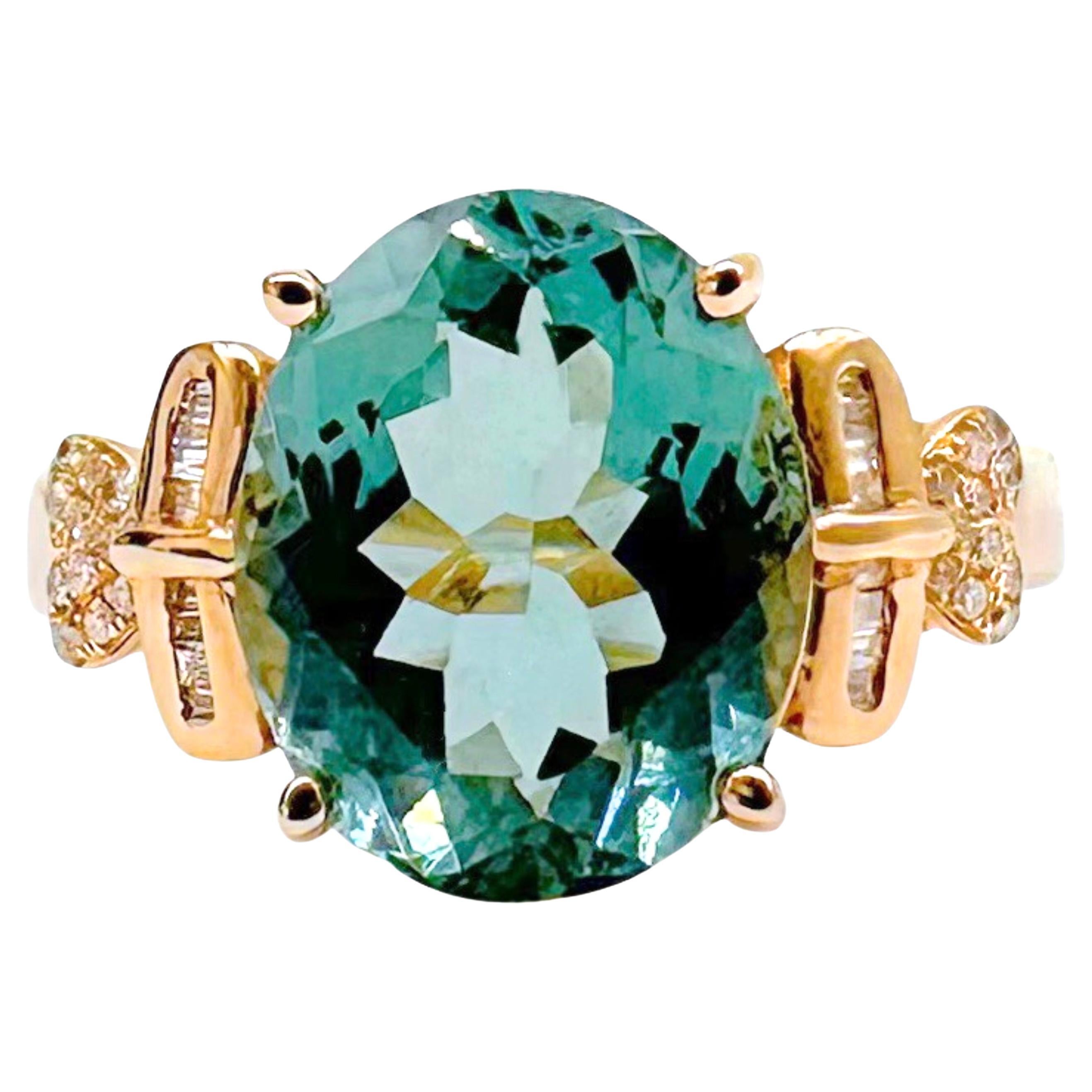 18K Rose Gold 6.75 CT Green Tourmaline Ring with Diamonds