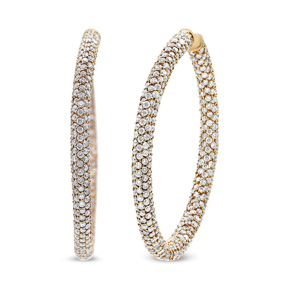 Contemporary 18K Rose Gold 6.90 Carat Pave Set Diamond Inside Out Eternity Hoop Earrings For Sale
