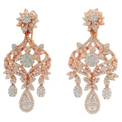 Pendientes de oro rosa de 18 quilates con 7,07 quilates de diamantes ardientes y diseño floral