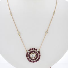 18k Rose Gold 7.32ctw Ruby & Diamond Round Pendant 19.5" By the Yard Necklace