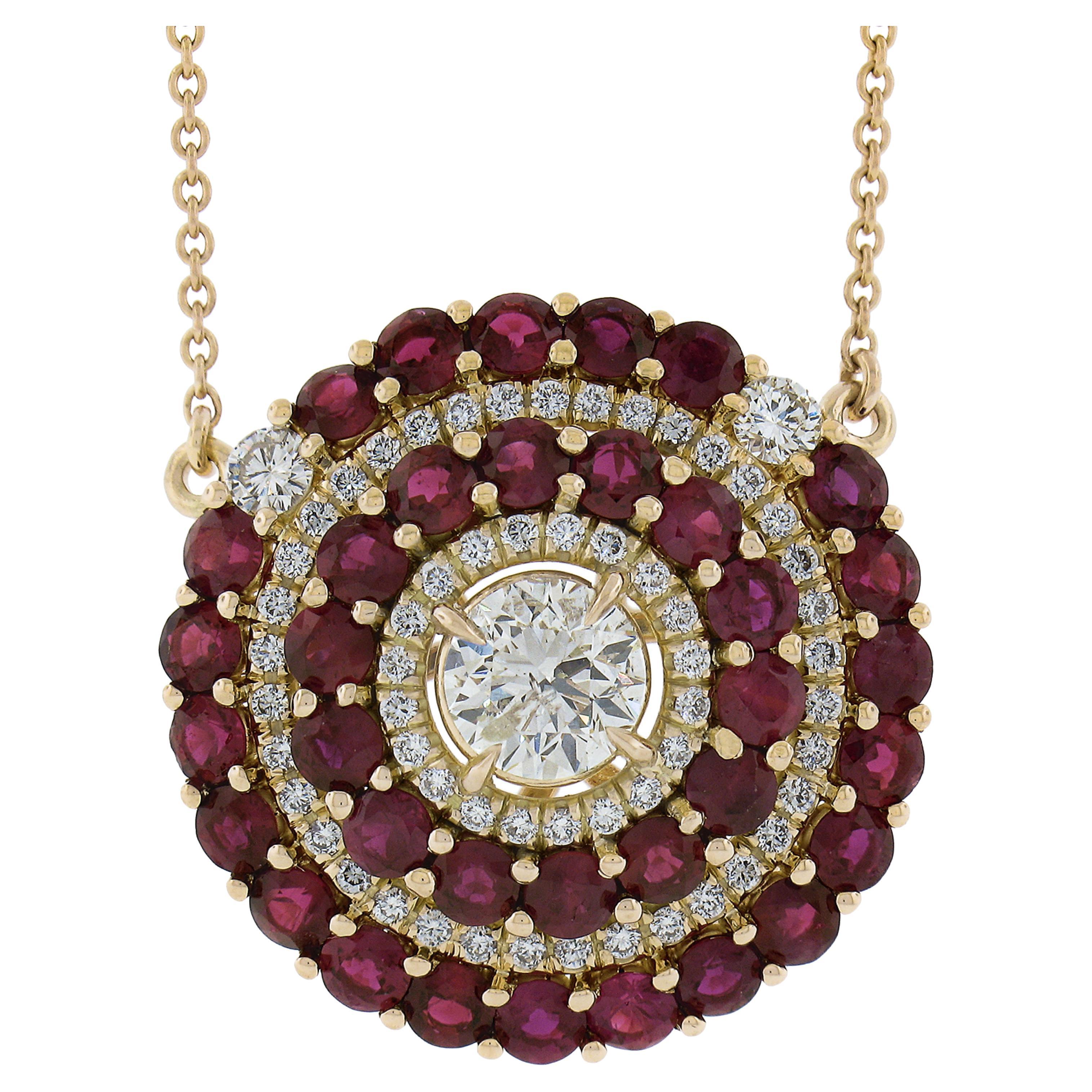 18k Rose Gold 7.32ctw Ruby & Diamond Round Pendant 19.5" By the Yard Necklace