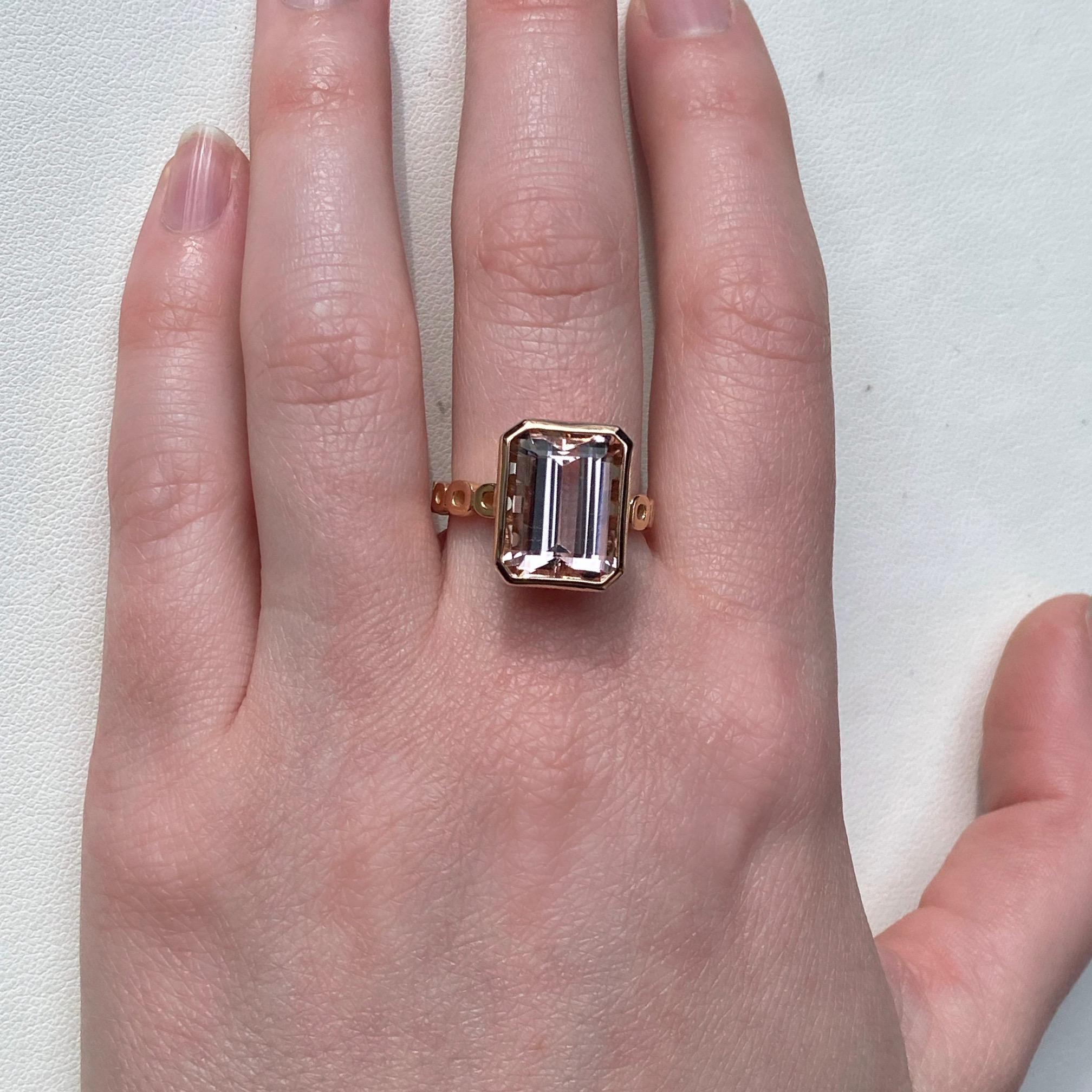 18 Karat Rose Gold 7.78 Carat Morganite Ring In New Condition In Greenville, SC