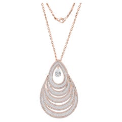 18K Rose Gold 7.84ct Natural Diamond Layered Teardrop Pendant, Anniversary Gifts