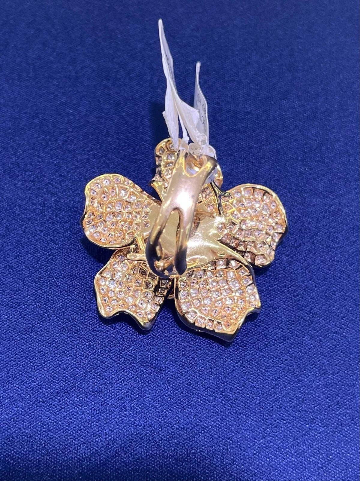 Bague cocktail fleur en or rose 18 carats avec diamants ronds pavés de 7 carats, taille 7 en vente 9