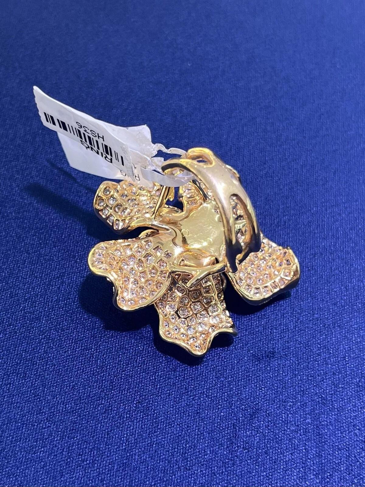 Bague cocktail fleur en or rose 18 carats avec diamants ronds pavés de 7 carats, taille 7 en vente 11