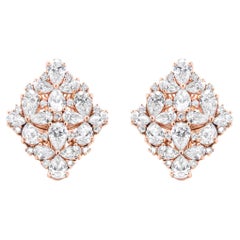 18 Karat Roségold 8 1/3 Karat Birnen- und runder Diamant-Blumen-Cluster Omega-Ohrringe