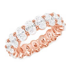 18k Rose Gold 8 Carat Oval Cut Natural Diamond Eternity Ring