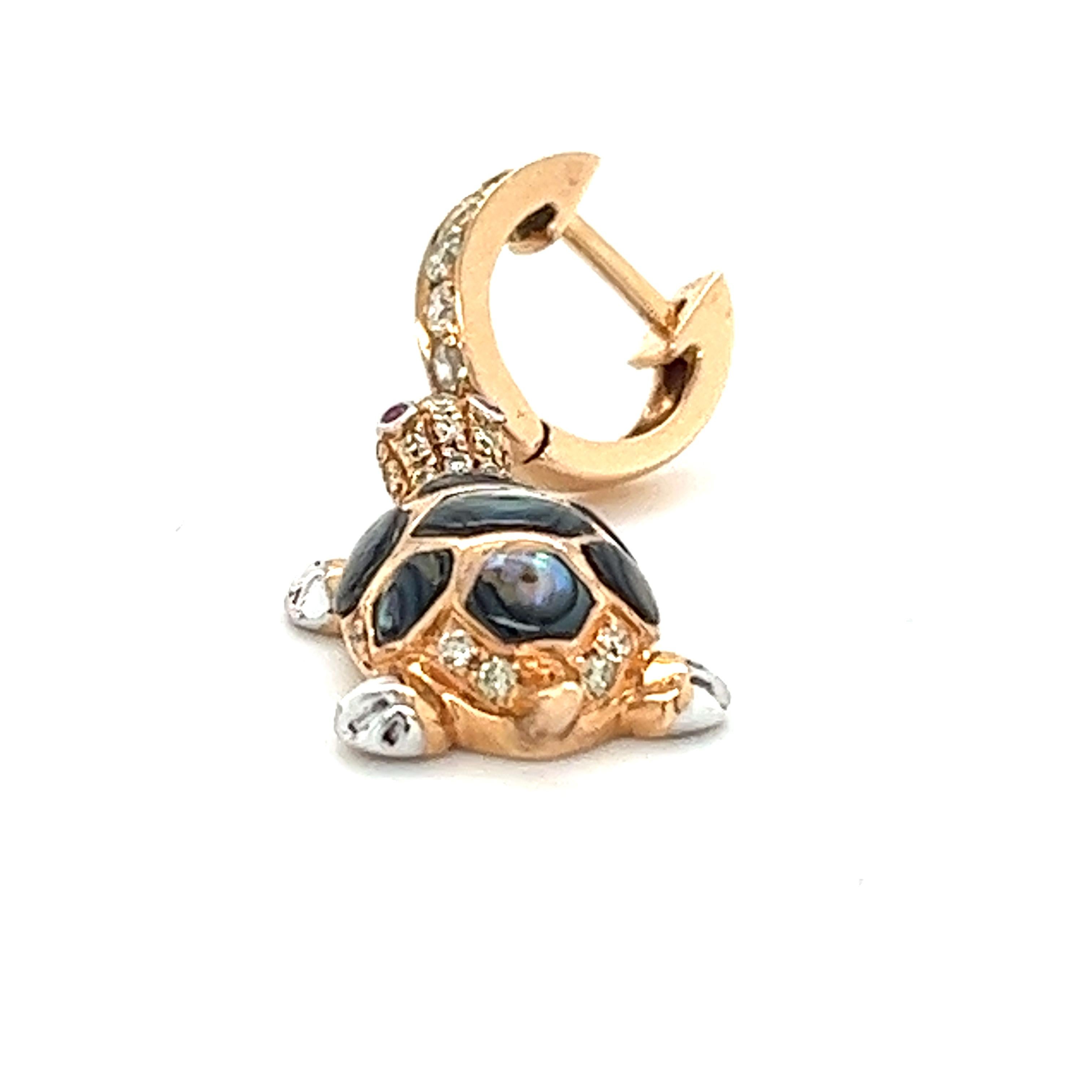 Modern 18K Rose Gold Abalone Shell Tortoise Earring For Sale