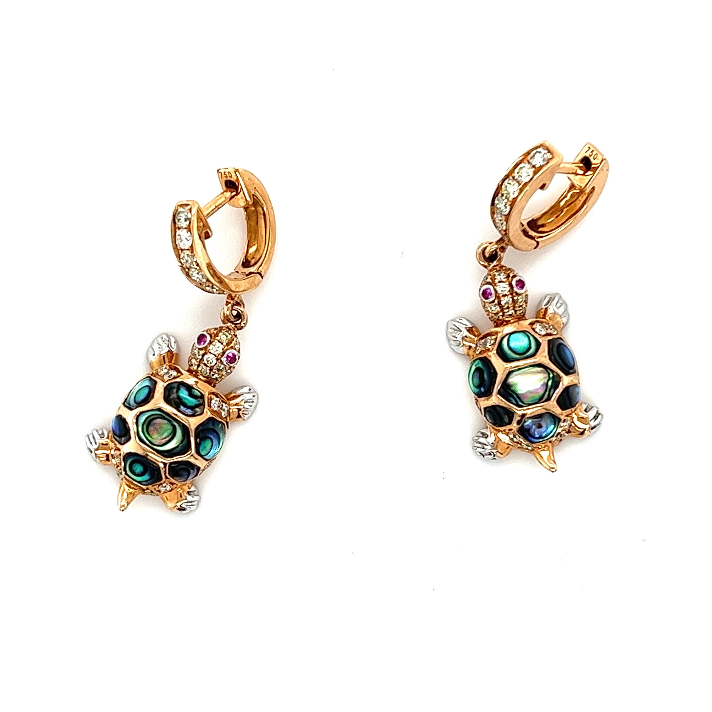 18K Rose Gold Abalone Shell Tortoise Earring In New Condition For Sale In Hong Kong, HK