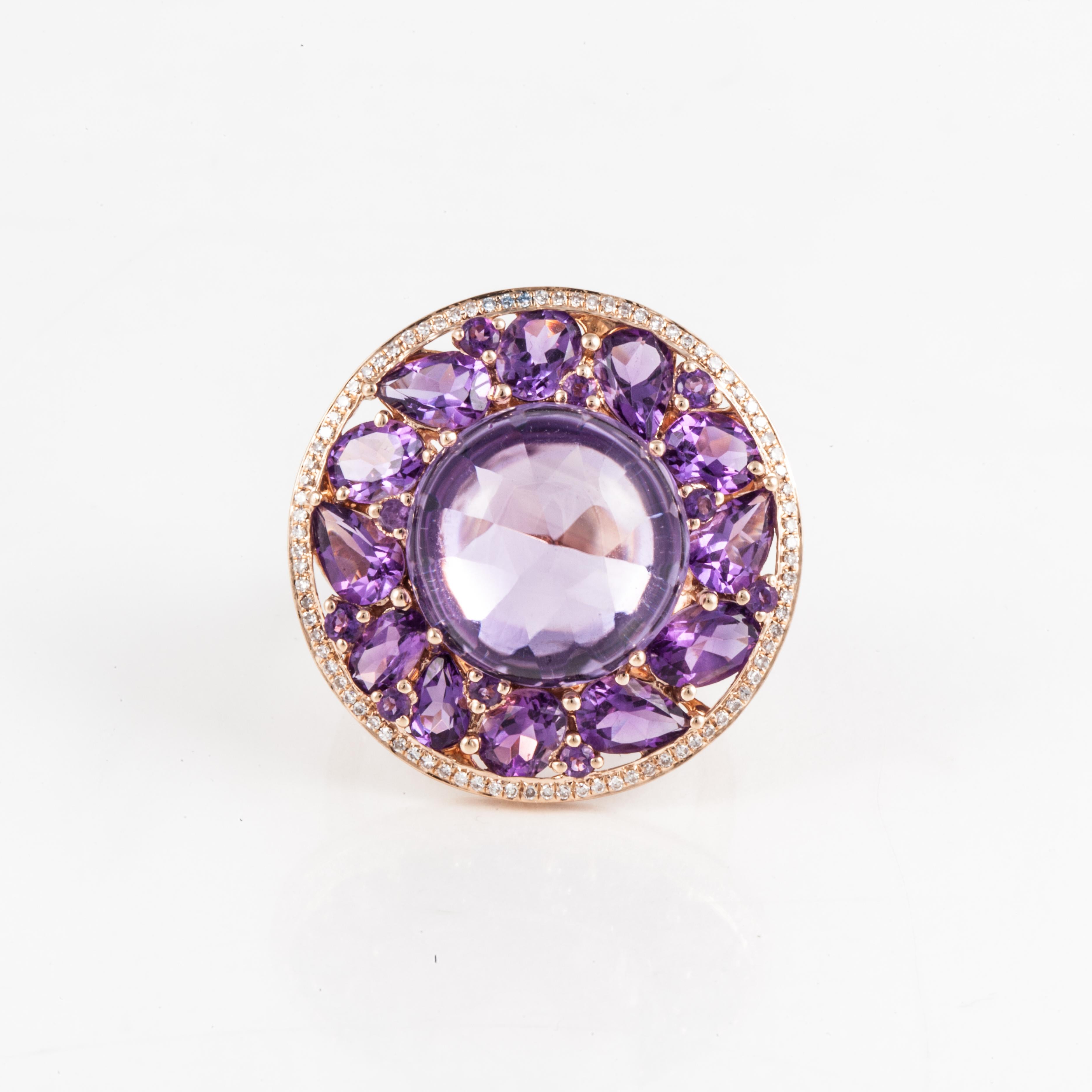 Mixed Cut Amethyst and Diamond 18K Rose Gold Ring