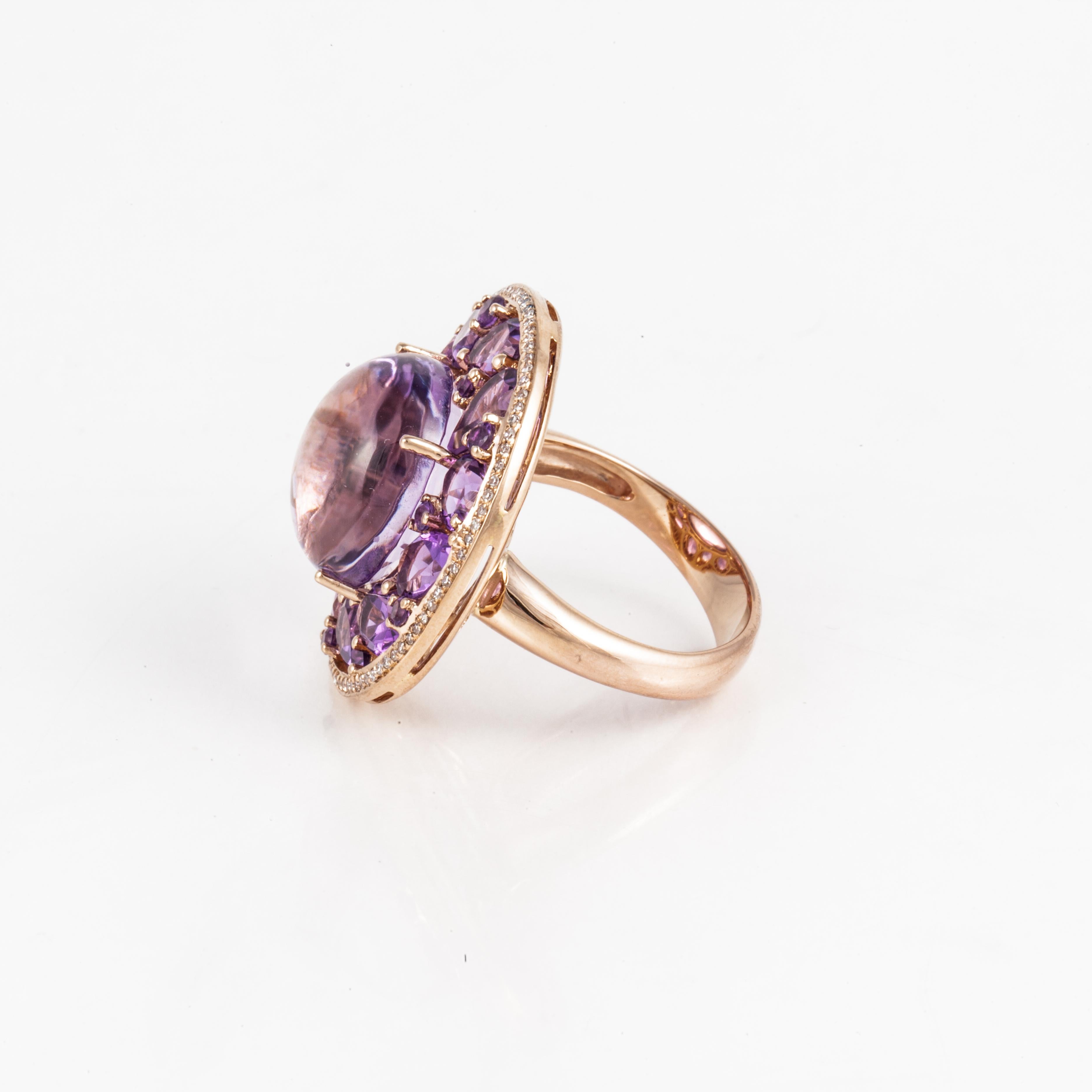 Amethyst and Diamond 18K Rose Gold Ring In Excellent Condition In Houston, TX