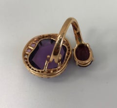18 Karat Rose Gold Amethyst and Rubellite Modern Cocktail Ring