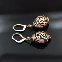 18K Rose Gold Amethyst Diamond Dangle Earrings