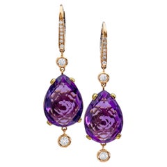 18K Rose Gold Amethyst Diamond Dangle Earrings