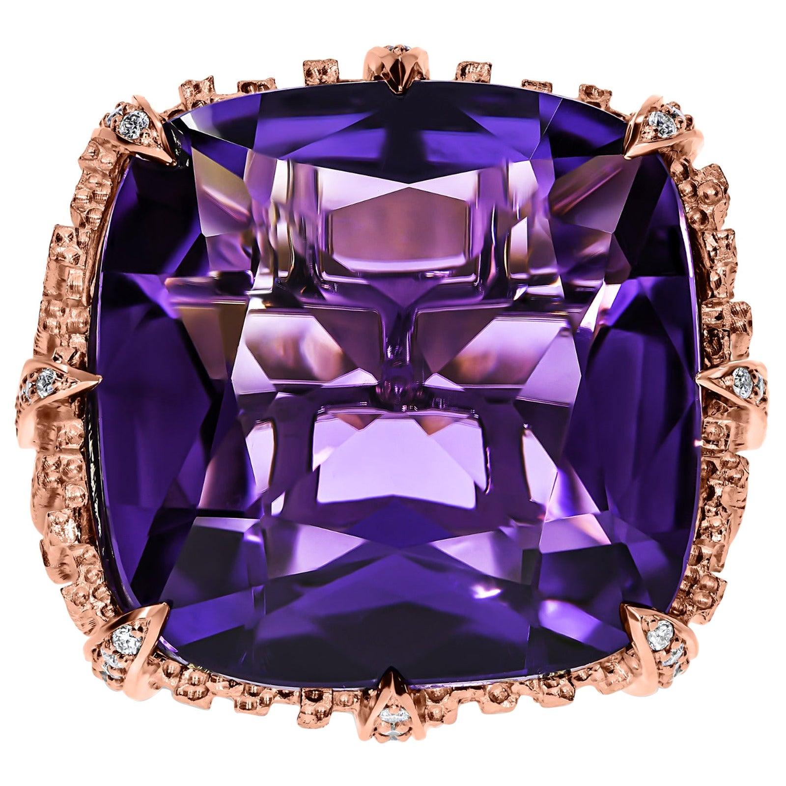 For Sale:  18k Rose Gold, Amethyst & Diamond Dendritic Cocktail Ring 2