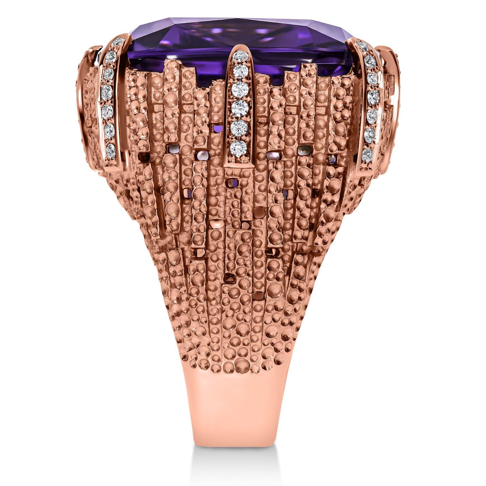 For Sale:  18k Rose Gold, Amethyst & Diamond Dendritic Cocktail Ring 3