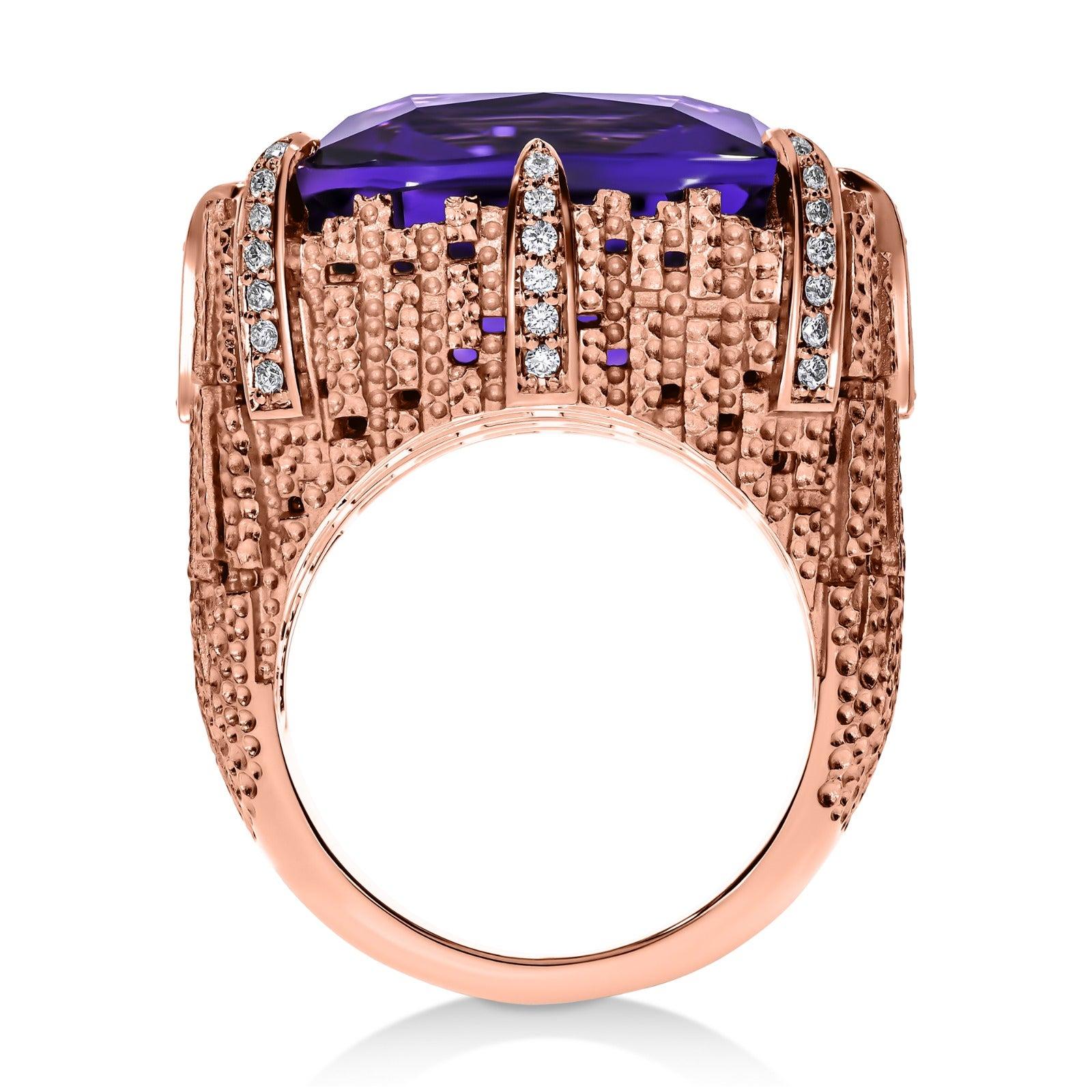 For Sale:  18k Rose Gold, Amethyst & Diamond Dendritic Cocktail Ring 4