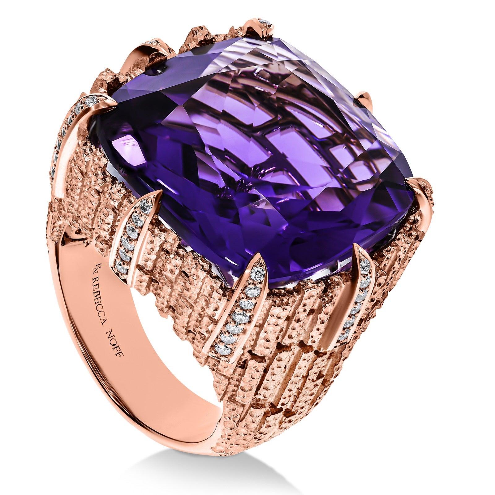 For Sale:  18k Rose Gold, Amethyst & Diamond Dendritic Cocktail Ring 6